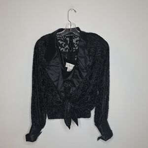 Audrey Ma Black  Sheer 2 Piece Top Set Satin And Sheer